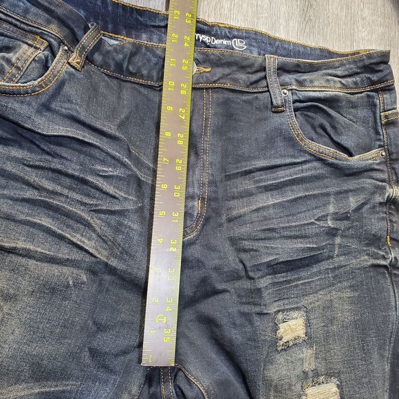 Crysp Denim Jeans Mens 38 Blue Distressed Slim Fit Ripped Stretch Designer Pants - Picture 11 of 16
